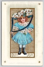Easter Greetings Little Girl Blue Dress And Daisies Golden Gilt Postcard X25 - £5.55 GBP