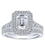 2.Ct Emerald Cut Moissanite Wedding Ring Set 14K White Gold in Size 8.5 - $256.75