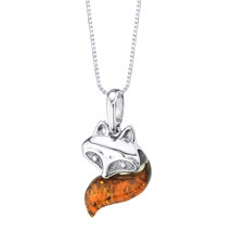 Sterling Silver Baltic Amber Fox Pendant Necklace - £68.73 GBP