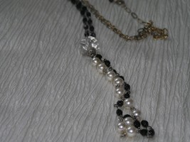 Estate RACHEL Signed Goldtone Chain with Black Bead &amp; Faux Pearl &amp; Clear Glass - £6.86 GBP