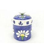 Vintage Porcelain Cookie Jar, Blue Barrel w/Colorful Bas Relief Daisies,... - £26.85 GBP