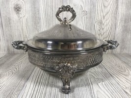 Silverplate Server Round Footed 2 Handle Hot Dish Holder Trivet Vintage W/ Dish - £27.65 GBP