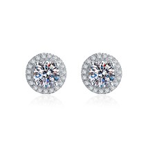 925 Silver Halo 0.5/1ct blue Moissanite VVS1 Fine Jewelry Diamond Stud Earring   - £92.92 GBP