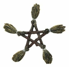 Witchcraft and Wiccan Broomsticks Pentagram Wall Decor Pentacle Hanging Plaque - £13.58 GBP