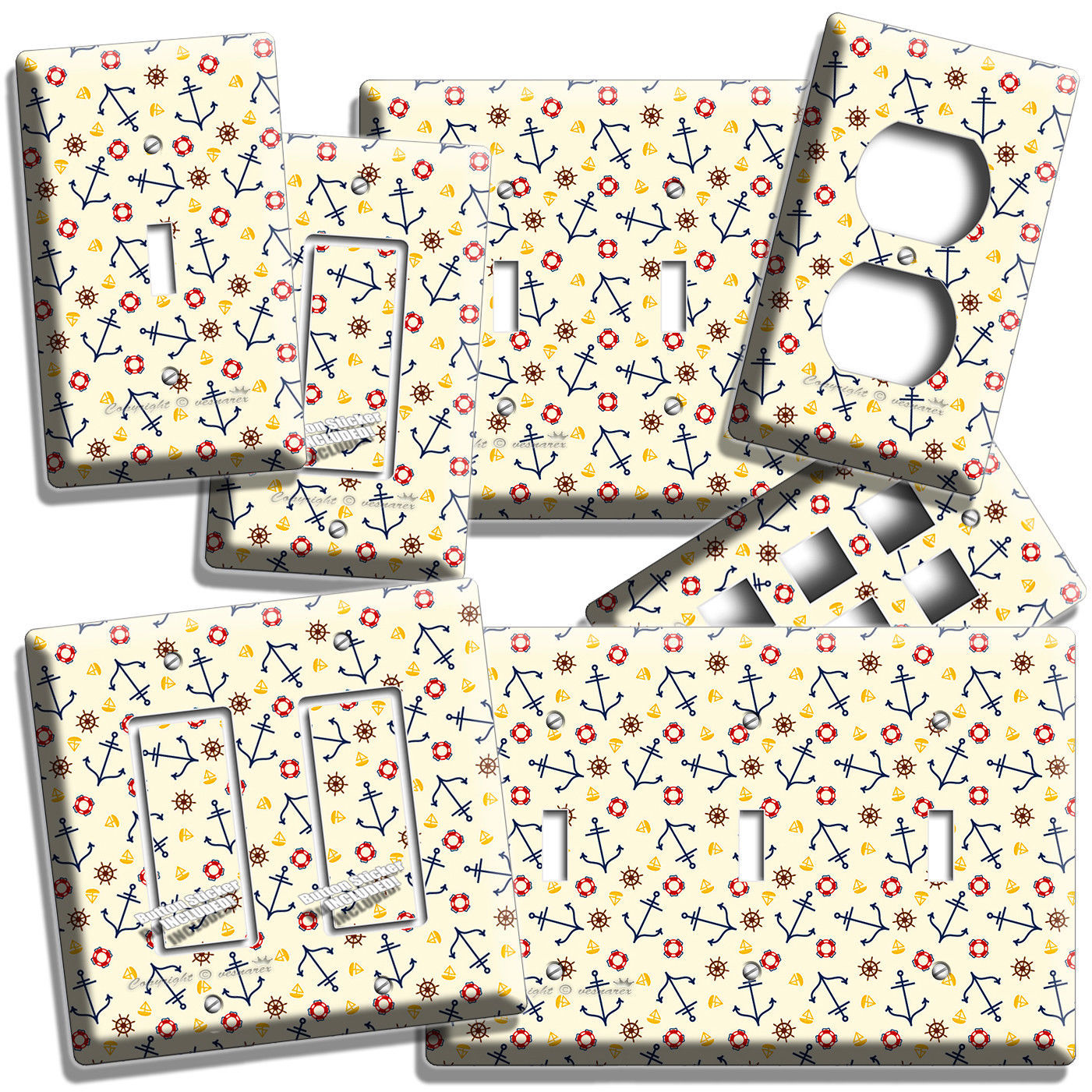 NAUTICAL ANCHORS LIGHT SWITCH OUTLET WALL PLATE BABY NURSERY BEDROOM HOME DECOR