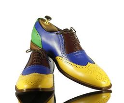 Handmade Men’s Formal Multi Color Leather Brogue Shoe, Men Wing Tip Leather Shoe - £111.90 GBP