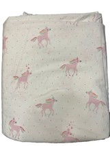 Pottery Barn Kids Pink Rainbow Unicorns White & Pink Dots Queen Sized Flat Sheet - $27.99