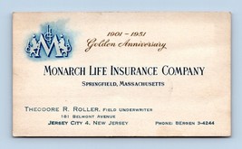 Monarch Life Insurance Company Vtg Business Card Jersey City NJ BC2 - $8.86
