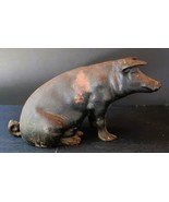Vintage Heavy Cast Iron Piggy Bank Sitting Pig Door Stop Decor - $29.99