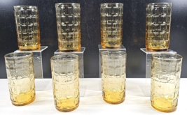 8 Libbey Pisa Amber Tumblers Lot Vintage 12 Oz Yellow Textured Glasses Retro Lot - £59.33 GBP