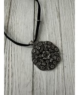 Lucky Brand Necklace Large Pendant 16&quot; Long + Black, Silver Color - $5.94