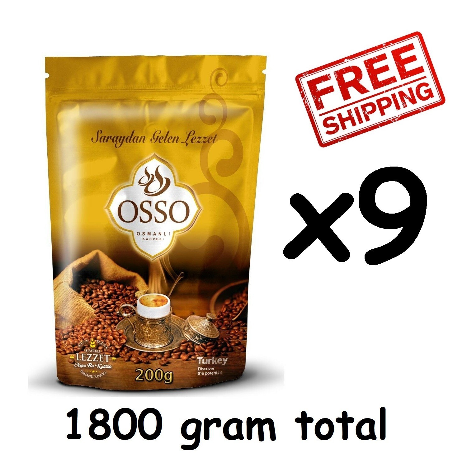 9 pack x OSSO Turkish Ottoman Coffee Ground Roasted 1800 gram - 63.5oz - $63.31