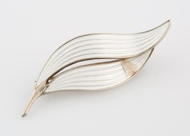 Aksel Holmsen Blanc Émail Feuille Broche Argent Sterling Fait En Norvège... - $3,603.65 MXN