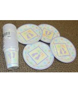 Baby Shower Party 32 Plates &amp; 24 Cups Paper Footprint Design - $8.42