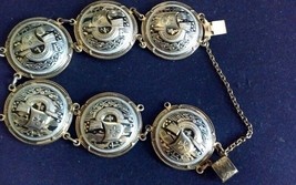 Vintage Gold &amp; Black  Spanish Galleon Toledoware Link Bracelet - £23.53 GBP