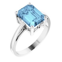 14k White Gold Emerald Cut Aquamarine Scroll Set Ring - £1,783.47 GBP