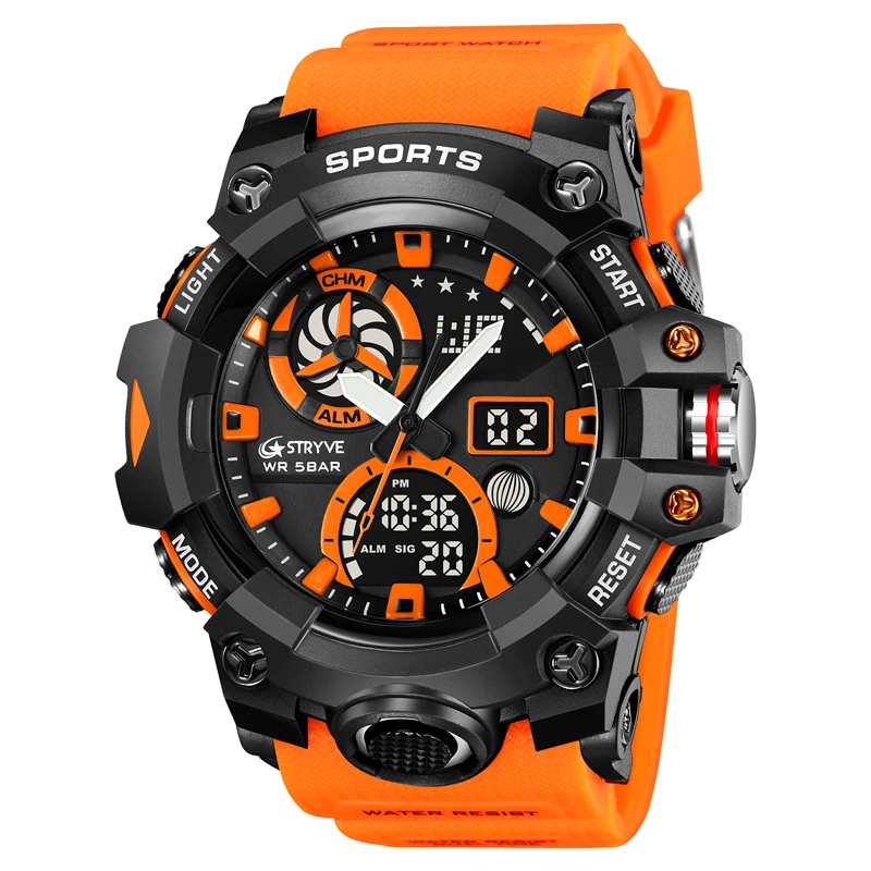 2024 STRYVE Dual Time  Men  50m Waterproof Digital Watch for Male Shock Resisita - £91.79 GBP