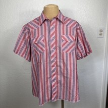 Wrangler Western Shirt Mens XXL Pink Blue Striped Peal Snap Front Short ... - £31.21 GBP