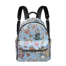 Princess and Bunny in Blue Wonderland PU Leather Leisure Backpack School... - £29.08 GBP