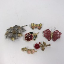 Lot Of Vintage Floral Butterfly Brooches Pins Flower roses Boho cottagecore - £15.81 GBP