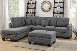 Bosnia 2 Pieces Sectional Sofa Set in Ash Black Cotton Blended Fabric - £883.07 GBP