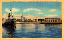 Linen POSTCARD-CLEVELAND Memorial Stadium &amp; Union Terminal Tower, Ohio BK27 - £1.58 GBP