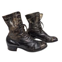 Victorian boots Steampunk Cantilever Brown Leather Lace Up Womens 6 Dist... - €67,37 EUR