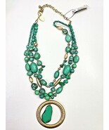 Chicos NWT Multi Strand Turquoise Gold Circle Pendant Statement Necklace... - $363.64 MXN