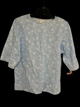 VTG Team Club Paris Powder Blue &amp; White Flower Tunic Top Blouse Shirt La... - $12.60