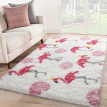 Keeko Premium Pink Flamingo Fluffy Area Rugs High Pile Printed Carpet, Flamingo - £33.56 GBP
