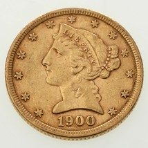 1900 $5 US Gold Liberty Half Eagle in AU Condition! Great Early US Gold! - £585.47 GBP