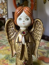 Vintage 60s Mid Century Gold Chalkware Christmas Holiday Angel Made in Japan - £23.78 GBP