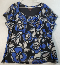 Dana Buchman Blouse Top Womens Size 2X Multi Floral Nylon Short Sleeve Cowl Neck - £14.35 GBP