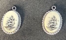 A Pair Of Sterling Silver Faux Scrimshaw Ship Pendant - Excellent Pieces! - $76.70 CAD