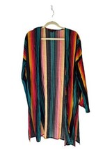 Rock &amp; Roll Cowgirl Long Striped Cardigan Kimono w/ Side Slits Size Small - £23.35 GBP