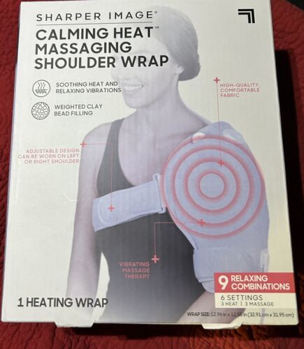 Sharper Image Calming Heat Massaging Shoulder Wrap 6 Heat & Massage Settings NEW - $44.52