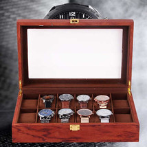 12-Slot Wooden Watch Box Organizer with Glass Lid and Velvet Lining for ... - £57.20 GBP