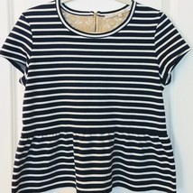 Women&#39;s Rachel Roy Blue &amp; White Striped With Lace Short Sleeve Shirt Size Small - £10.90 GBP