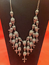 Gothic Skull and Cross Black Crystal Rhinestone Adjustable Charm Necklace - £102.12 GBP