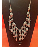 Gothic Skull and Cross Black Crystal Rhinestone Adjustable Charm Necklace - £102.38 GBP