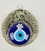 Evil Eye Metal Wall Hanging Blue Glass Eye Amulet Handmade Home Decor Ornament  - £12.83 GBP