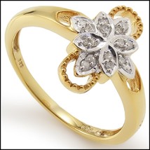 14K Yellow Gold flower Sterling Silver with Diamonds Size 7 Designer Ring - £239.79 GBP