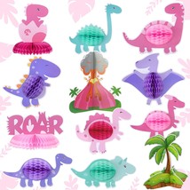 12 Pcs Pink Dinosaur Party Honeycomb Centerpieces Table Decorations Dino... - £22.37 GBP
