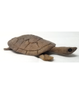 Wood Turtle Tortoise Figurine Hand Carved Brown Textured Small Vintage - £14.90 GBP