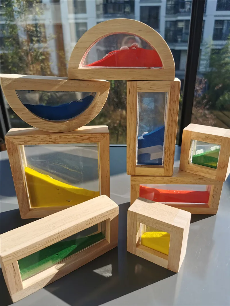Large Children Montessori Wooden Toys Sensory Blocks Liquid Beads Sand Rubber - £57.19 GBP+