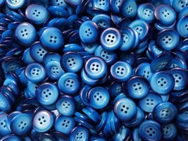 50 Variegated Blue Swirl Buttons, size 20mm, 13/16&quot; round, 4 hole, Free ... - $16.00