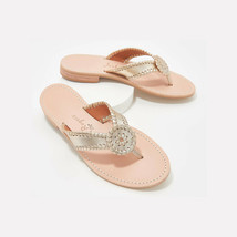 $128 New Jack Rogers 6.5 Sandals Gold Leather &#39;ro&#39; Thong Flat Sandals *Lovely* - £67.55 GBP