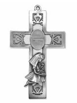 5.5&quot; Pierced Pewter First Communion Girl Wall Cross Communion Blessings - £32.47 GBP