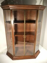 Brass Glass Door Wood Shelf Four Tier Vintage Knick Knack Wall Mountable Display - £227.40 GBP