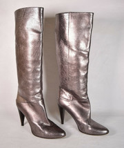 Botkier Boots Metallic Knee High Leather Heel 37.5 Womens Italy - $43.56